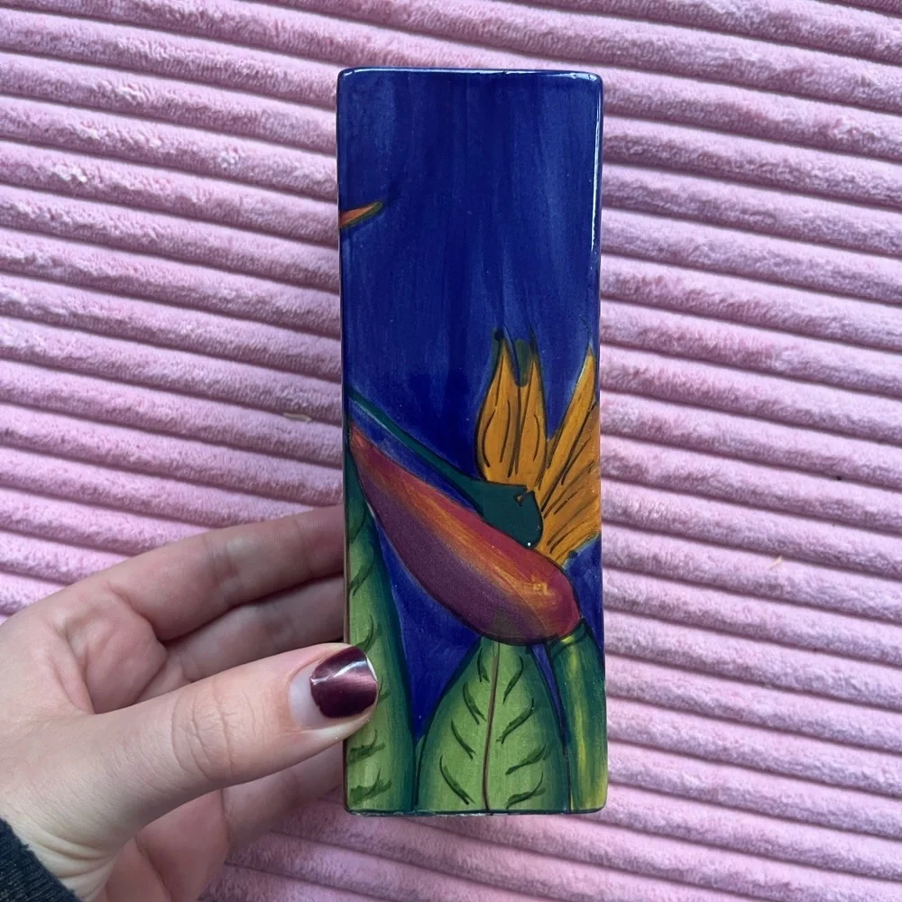 Birds of Paradise hand painted small vase